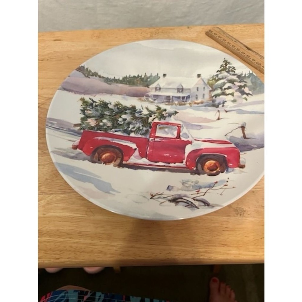Robert Stanley Red Truck Christmas Dinner Plate 10.5" Festive‎ Holiday